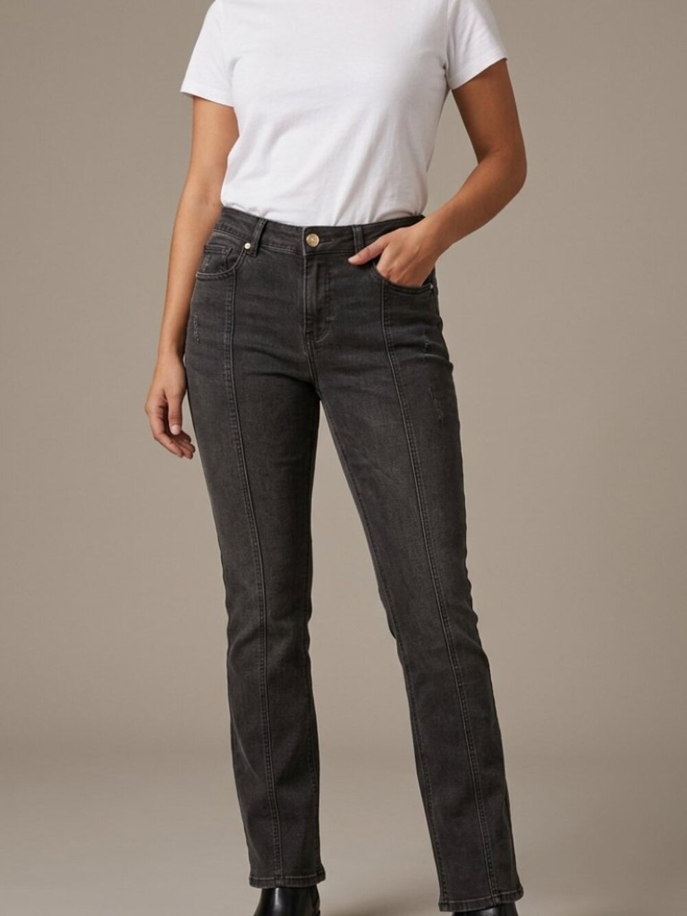 Indigo Rein Black Straight Jeans with Vertical Seams